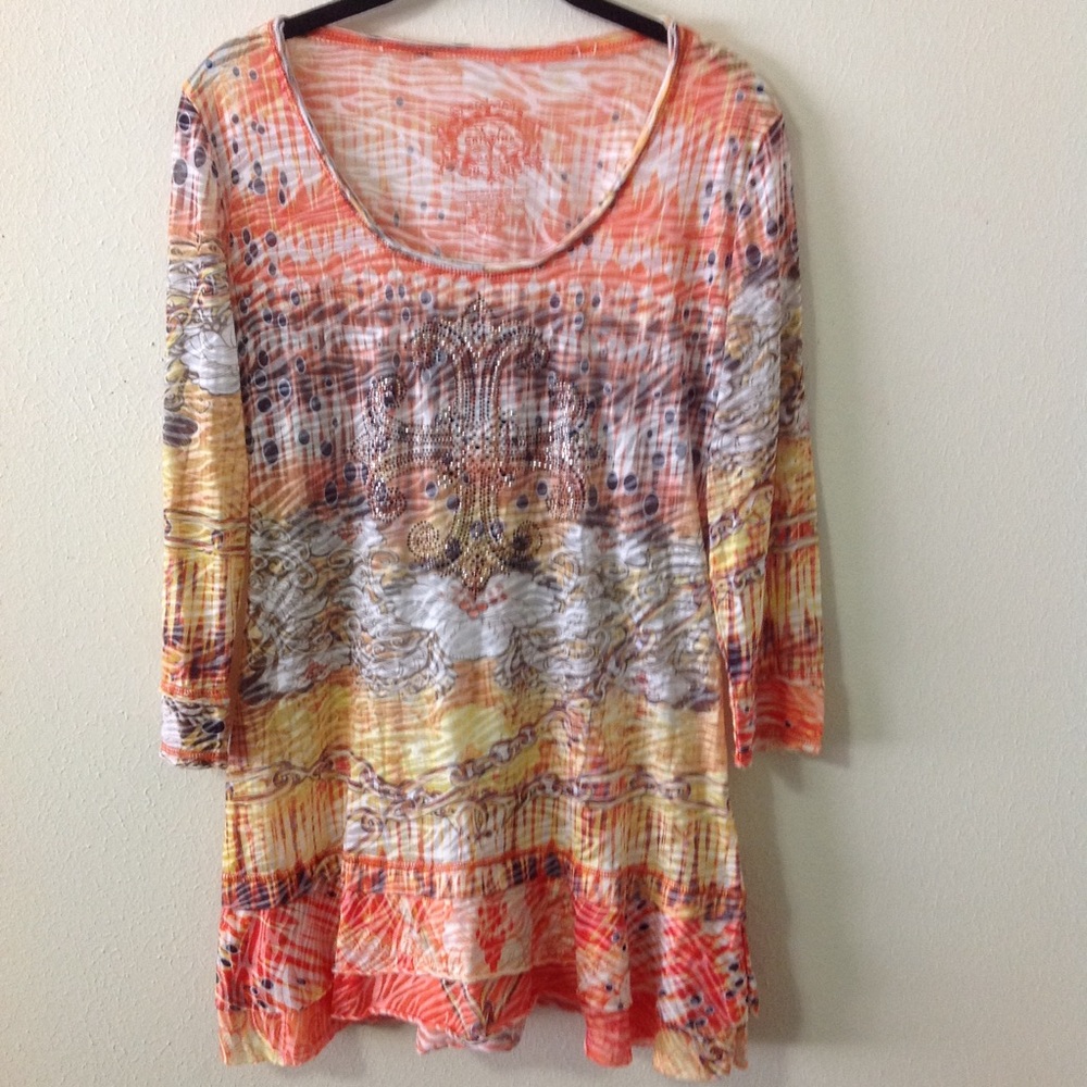 V Cristina embellished 3/4 art length sleeve top